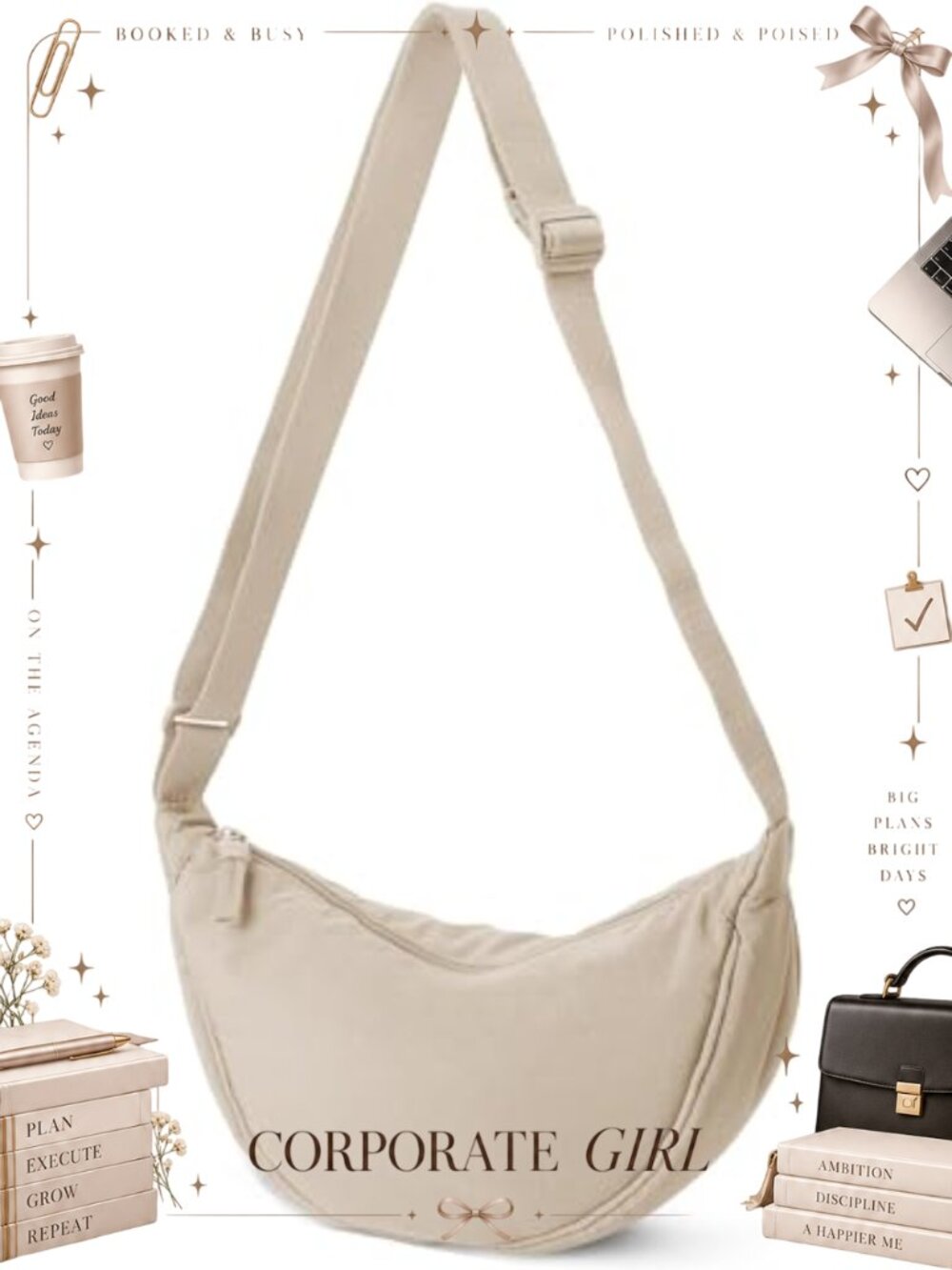 Nylon Crossbody Hobo Sling Bag Crescent Shoulder Purse Adjustable Strap